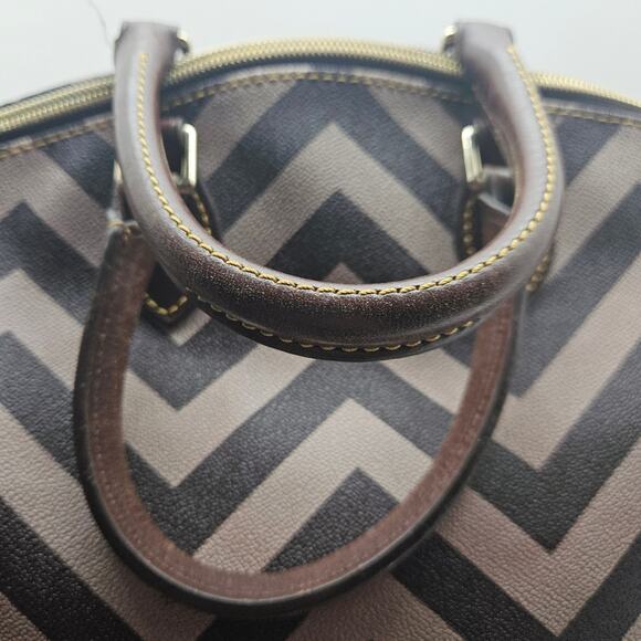Dooney & Bourke | Chevron Leather Satchel Bag | Brown And Tan Geometric - Picture 6 of 12